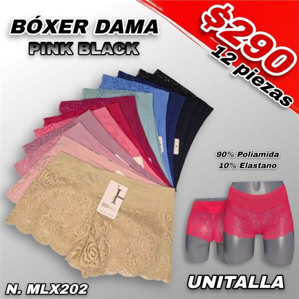 BÓXER ENCAJE DAMA PINK BLACK