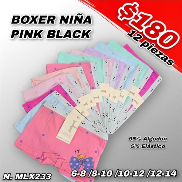 BÓXER NIÑA PINK BLACK