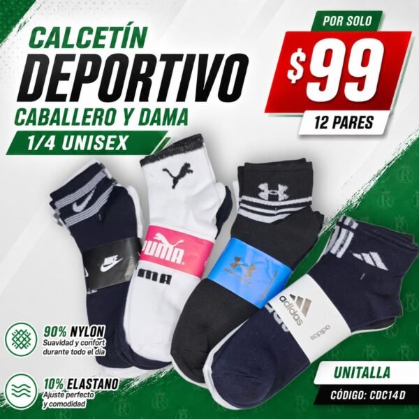 CALCETÍN 1/4 DEPORTIVO UNISEX